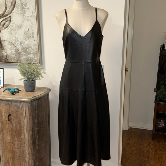 Fifteen Twenty Lana Black Faux Leather Midi A-Line Dress. Large. Gently  worn.